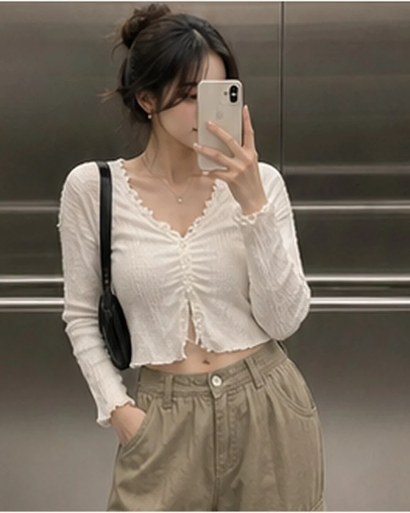 셔링 크롭 버튼 가디건