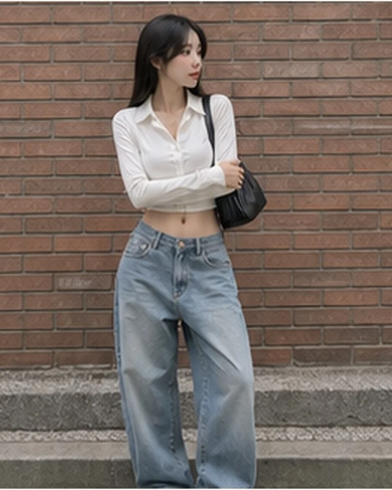크롭 화이트 셔츠