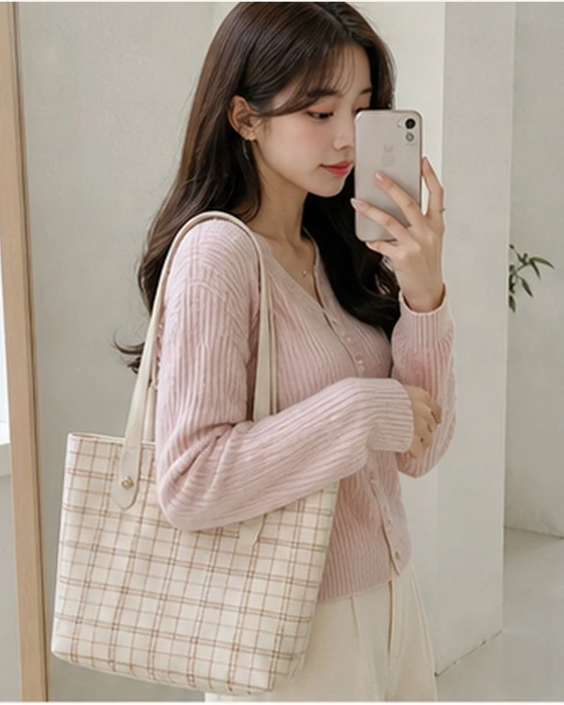 미니 체크 토트백